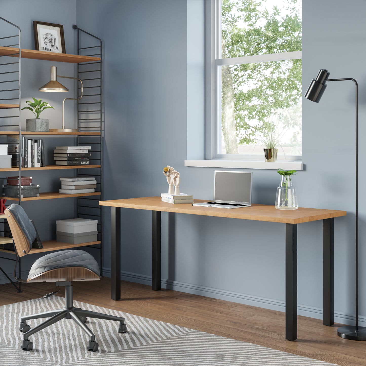 Modern Wood Desk With Post Legs