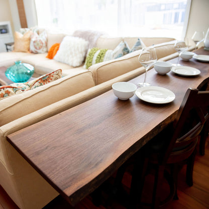 Live Edge Walnut Sofa Table + Modern Legs