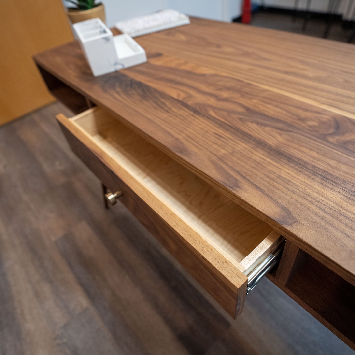 Modern Walnut Desk with Drawers