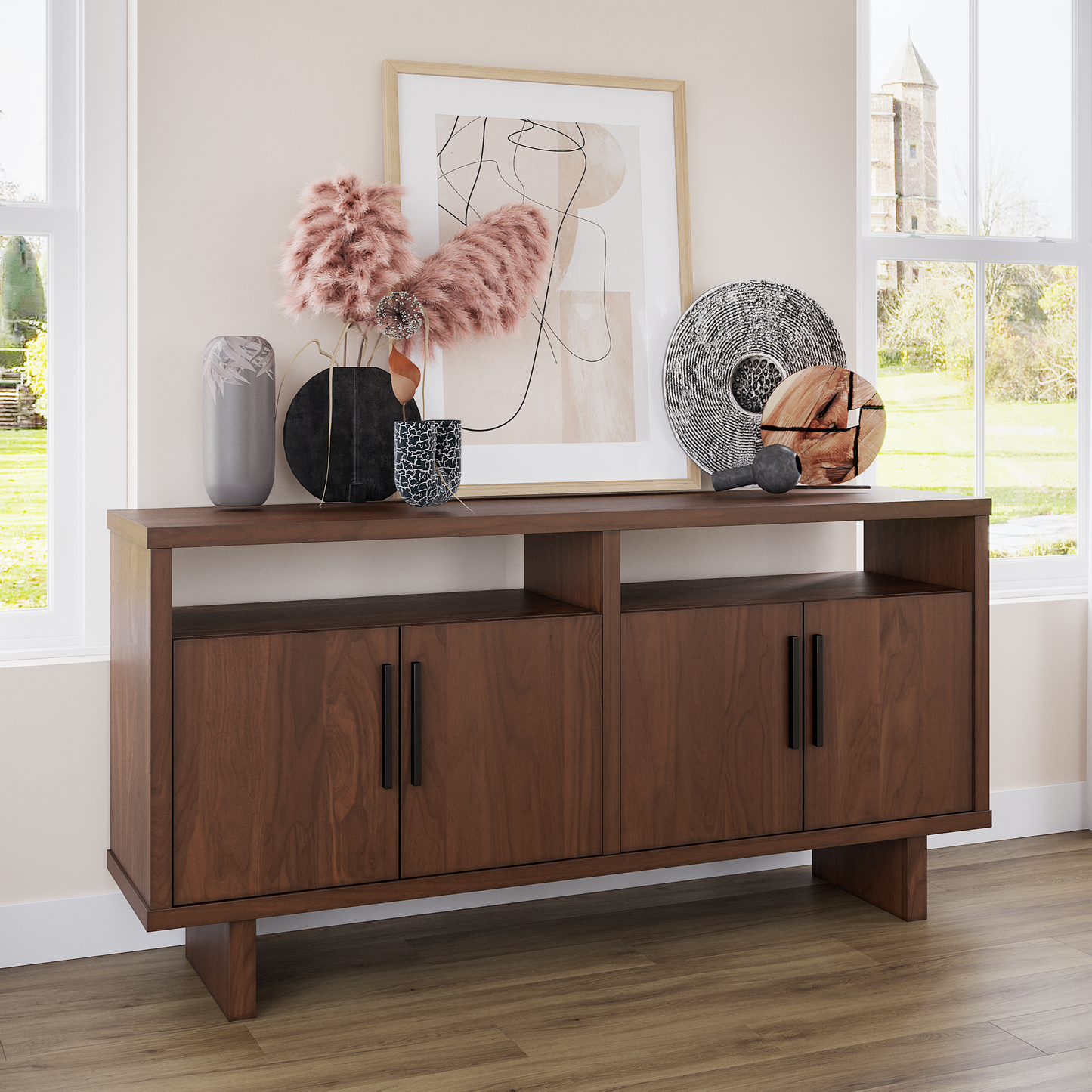 Open Top Shelf Wooden Dining Room Buffet Table