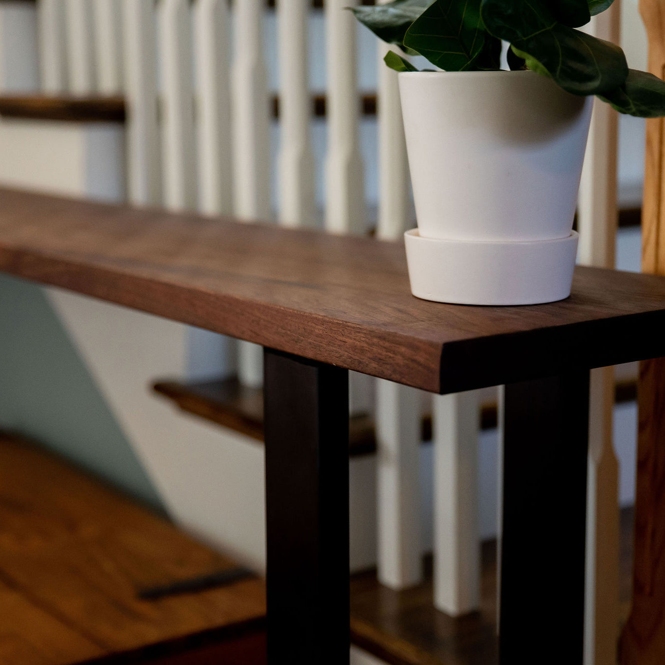 Straight Edge Walnut Console Table