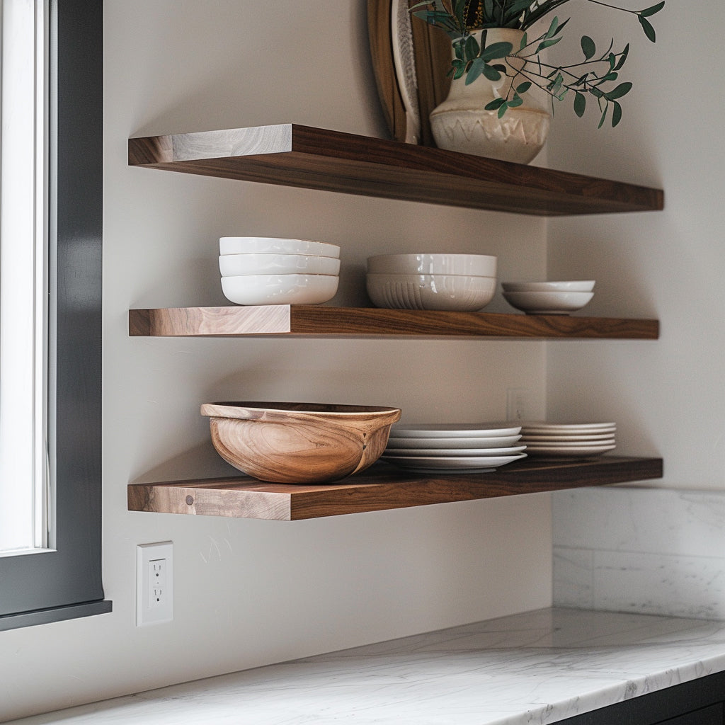 Walnut Floating Shelves