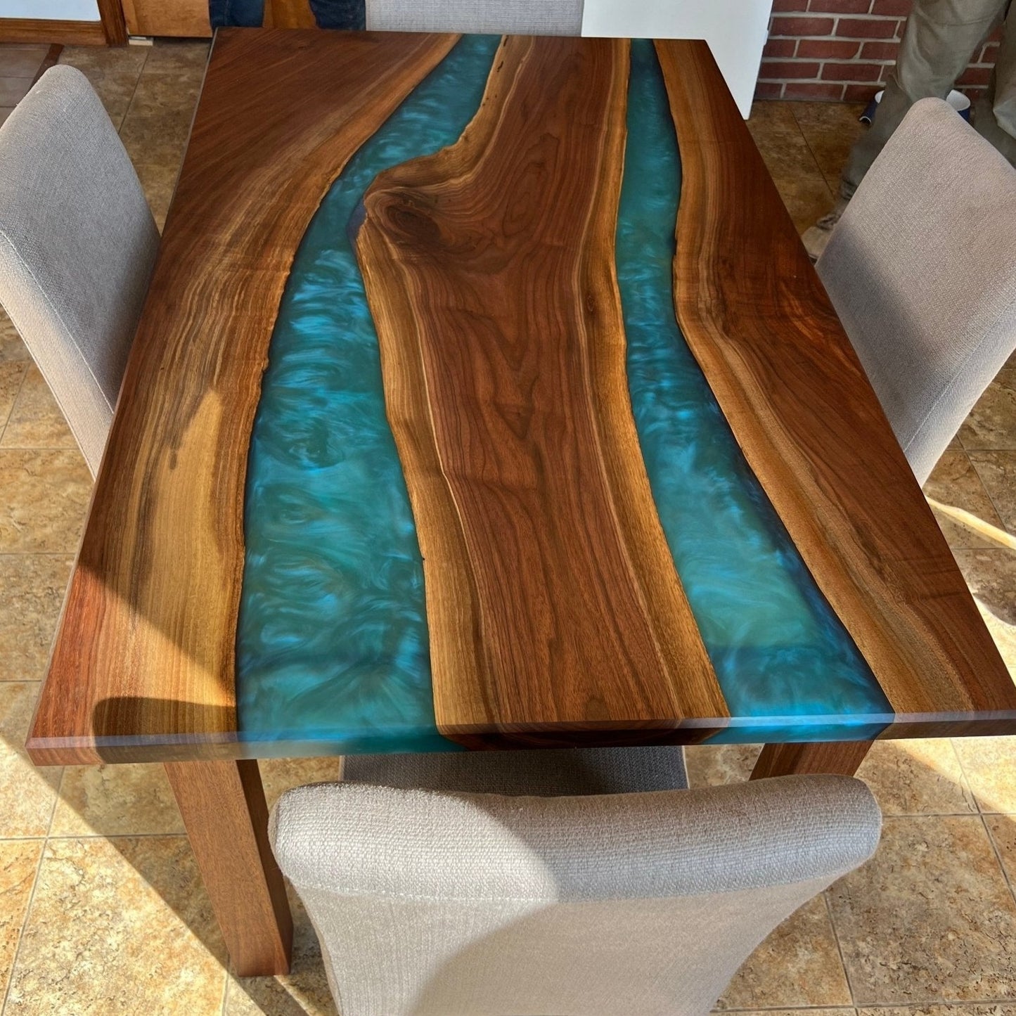 Live Edge Double River Epoxy Table With Wooden Legs - Brick Mill Furniture