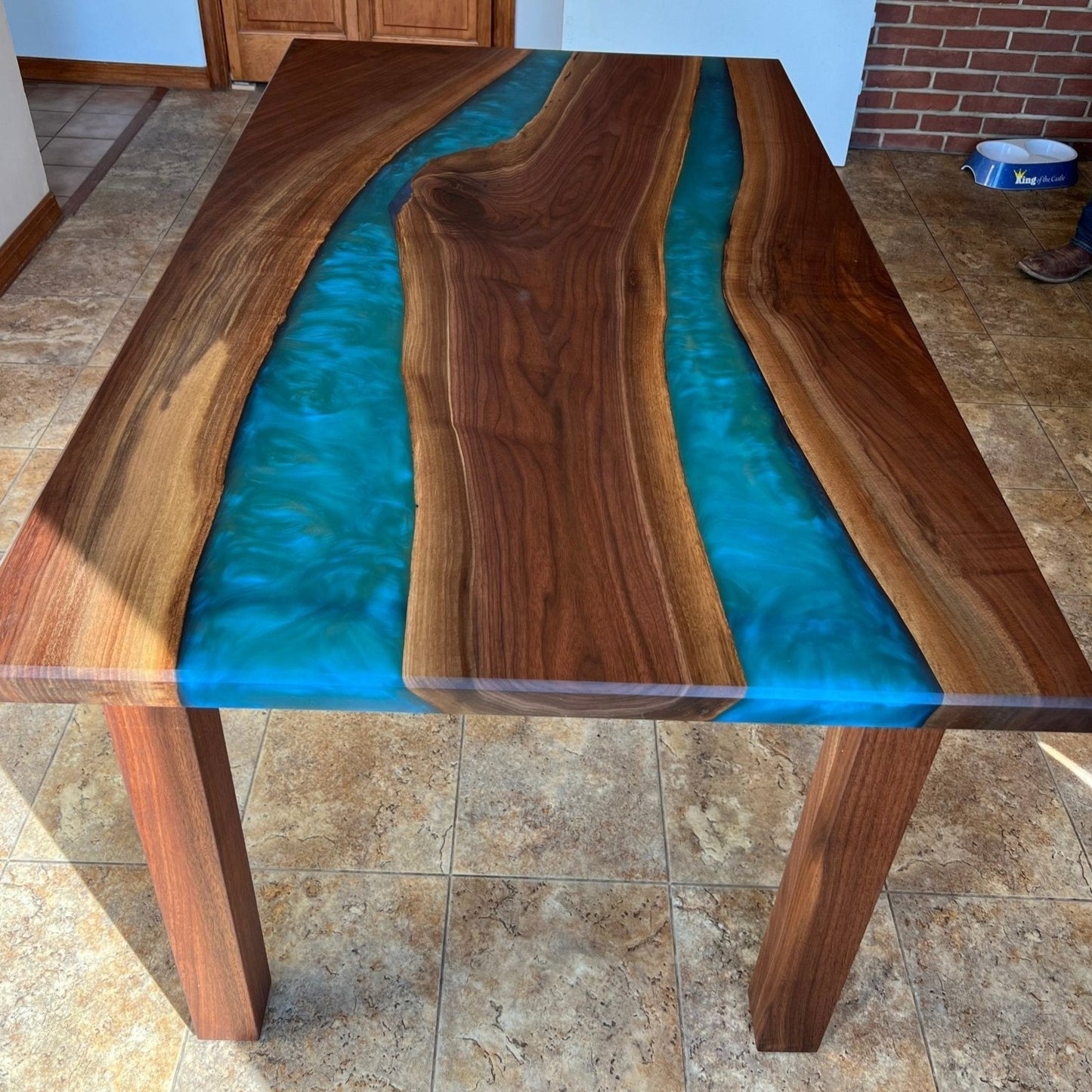 Live Edge Double River Epoxy Table With Wooden Legs - Brick Mill Furniture