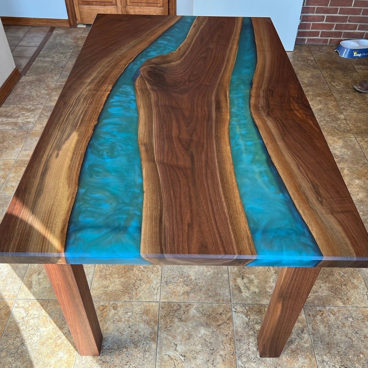 Live Edge Double River Epoxy Table With Wooden Legs - Brick Mill Furniture