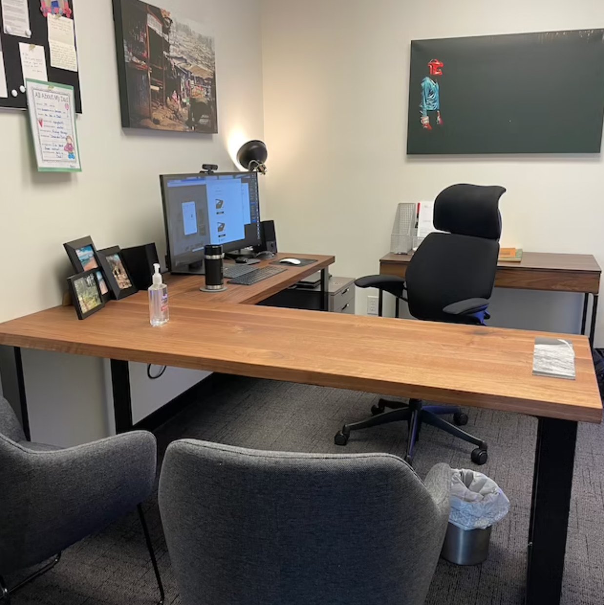 Oak L-Shape Desk + Modern Legs - Brick Mill Furniture