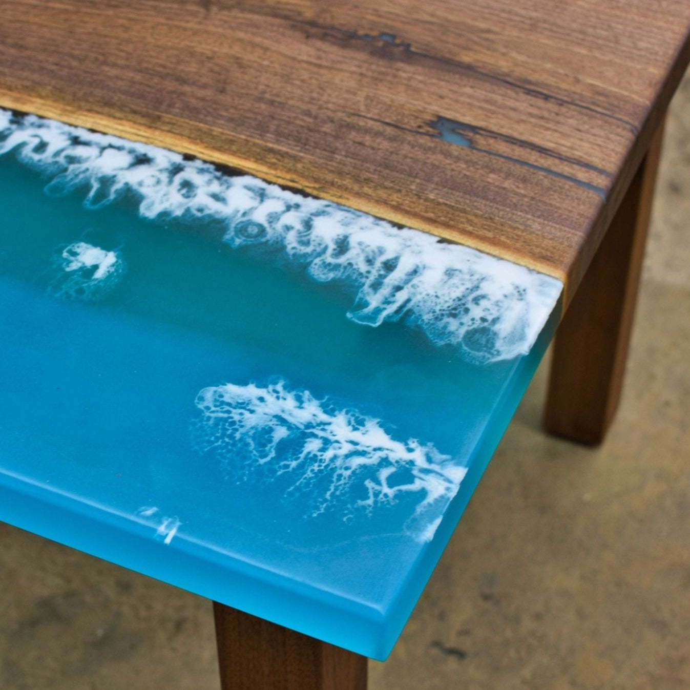 Ocean Live Edge Epoxy Table, Resin Wood Table, Ocean Table, Custom Epoxy Table, Epoxy Dining Table, Walnut Dine Table, Ocean Epoxy - Brick Mill Furniture